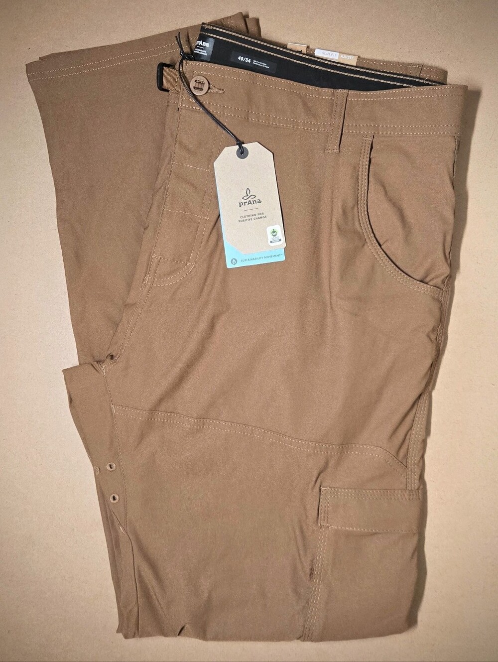 New Men's 40x34 PrAna Stretch Zion II Slim Pants Hiking/Climbing Belted Cargo